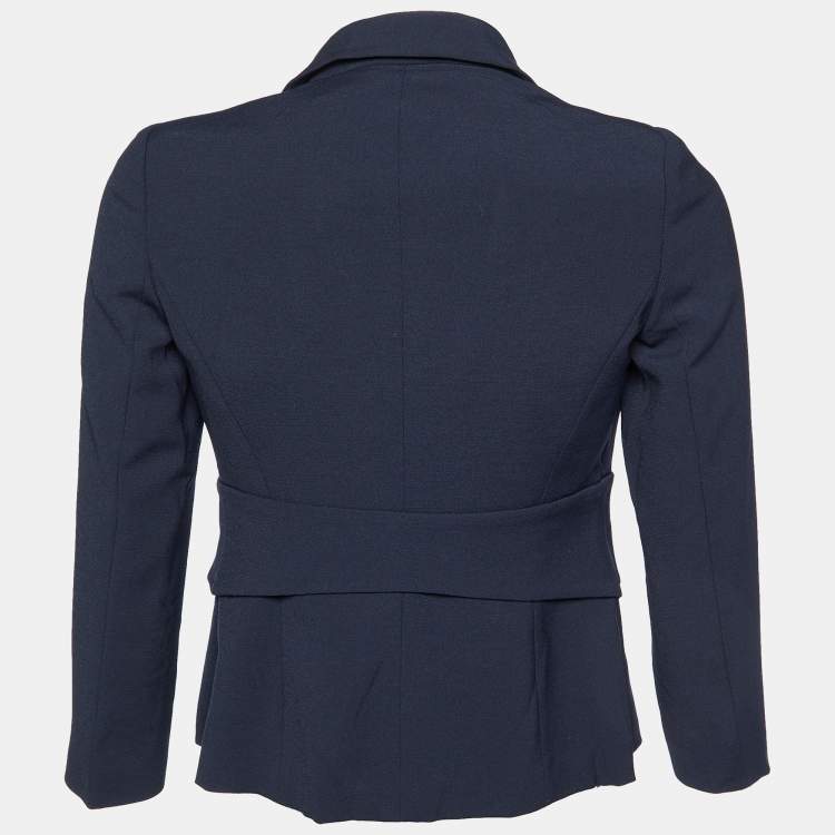 Pre Owned Emporio Armani Navy Blue Crepe Button Front Blazer S