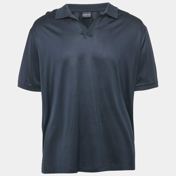 Pre Owned Emporio Armani Navy Blue Jersey Polo T-Shirt XXXL