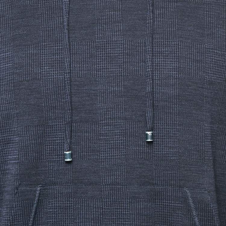 Pre Owned Emporio Armani Navy Blue Checks Jersey Hoodie L