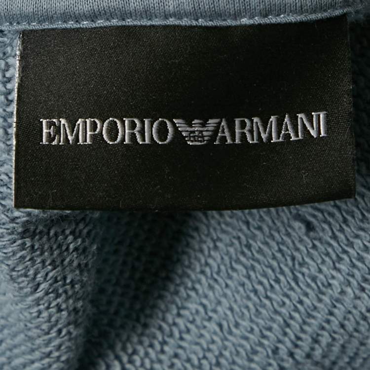 Pre Owned Emporio Armani Blue Cotton Knit Hoodie M