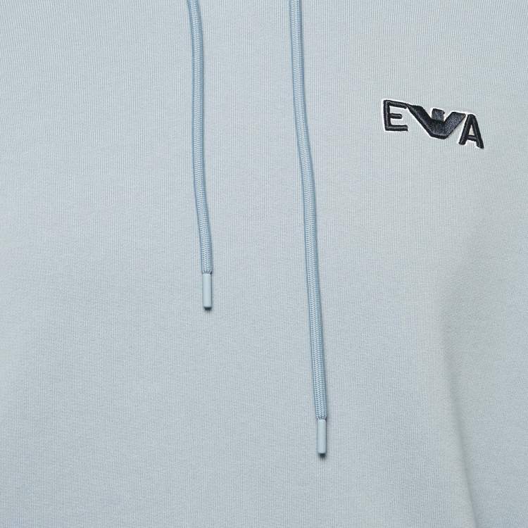Pre Owned Emporio Armani Blue Cotton Knit Hoodie M