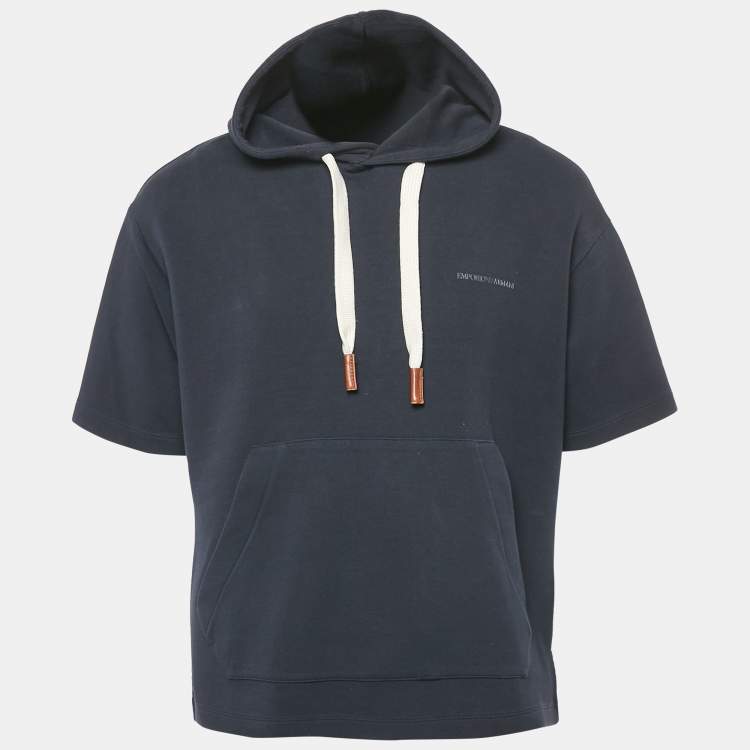 مملوكة مسبقًا Emporio Armani Navy Blue Jersey Short Sleeve Hoodie L