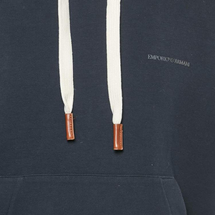 مملوكة مسبقًا Emporio Armani Navy Blue Jersey Short Sleeve Hoodie L