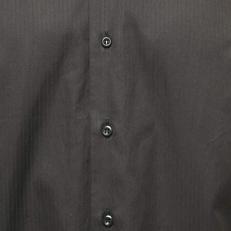 Pre Owned Emporio Armani Black Striped Cotton Long Sleeve Shirt XL