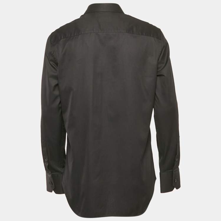 Pre Owned Emporio Armani Black Striped Cotton Long Sleeve Shirt XL