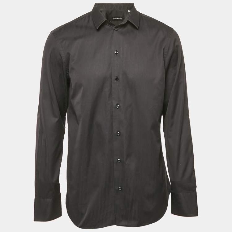 Pre Owned Emporio Armani Black Striped Cotton Long Sleeve Shirt XL