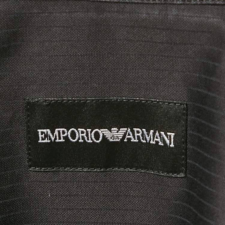 Pre Owned Emporio Armani Black Striped Cotton Long Sleeve Shirt XL