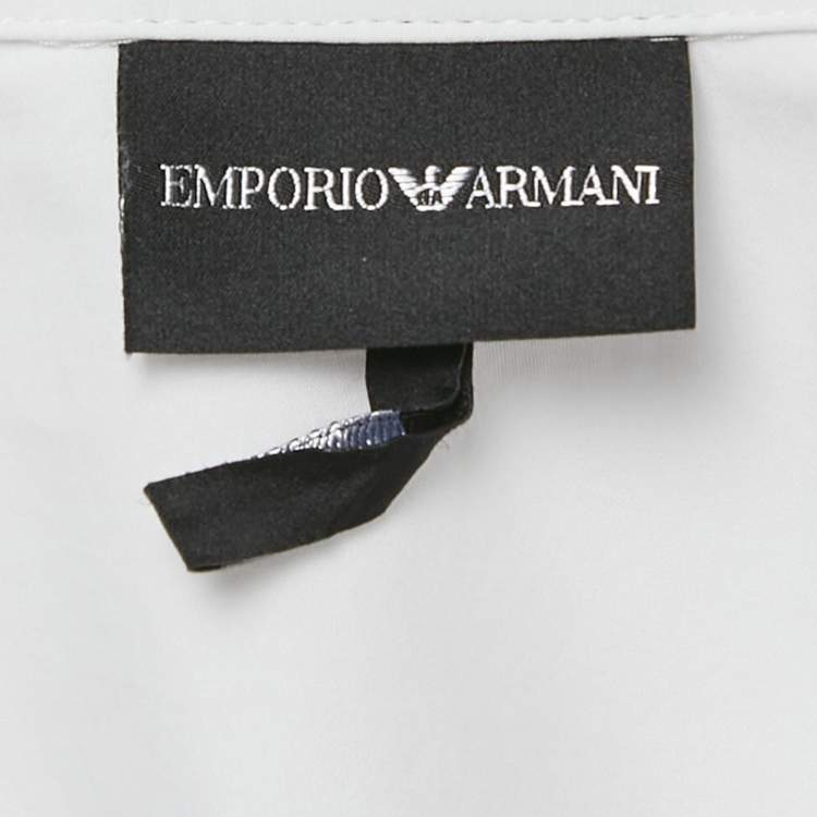 Pre Owned Emporio Armani White Cotton Zip-Up Long Sleeve Shirt L