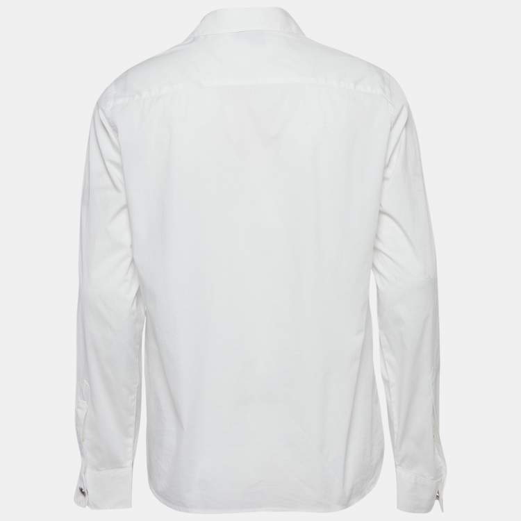 Pre Owned Emporio Armani White Cotton Zip-Up Long Sleeve Shirt L