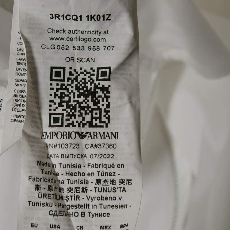 Pre Owned Emporio Armani White Cotton Zip-Up Long Sleeve Shirt L