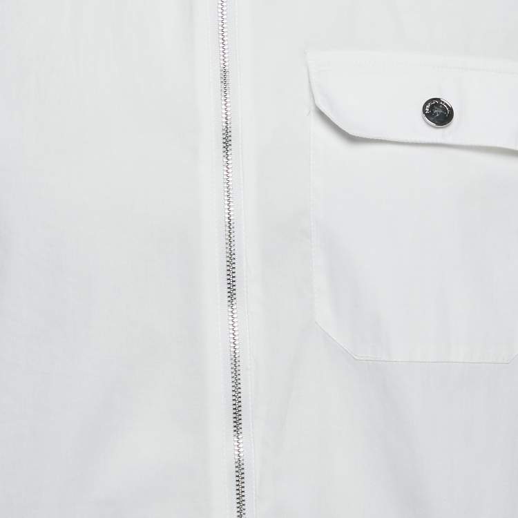 Pre Owned Emporio Armani White Cotton Zip-Up Long Sleeve Shirt L