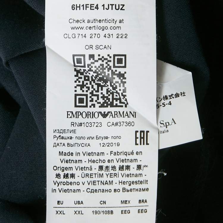 Pre Owned Emporio Armani Navy Blue Cotton Logo Tape Trimmed Polo T-Shirt XXL