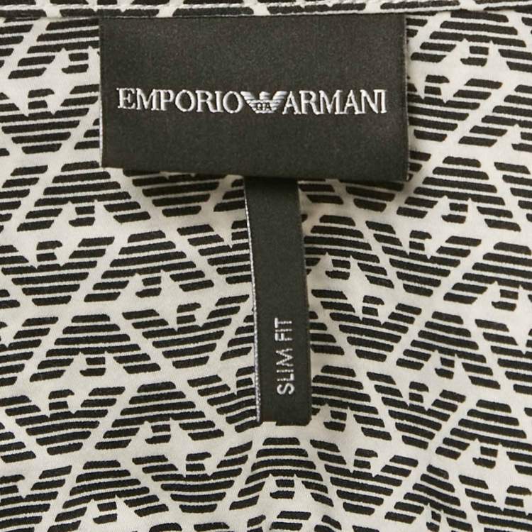 Pre Owned Emporio Armani Black Logo Print Cotton Slim Fit Shirt L