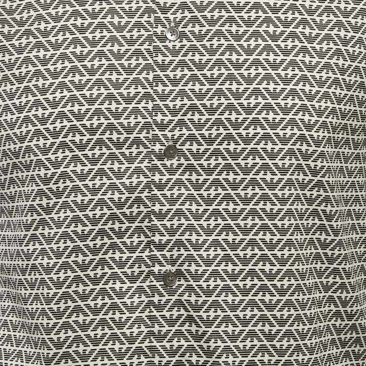 Pre Owned Emporio Armani Black Logo Print Cotton Slim Fit Shirt L