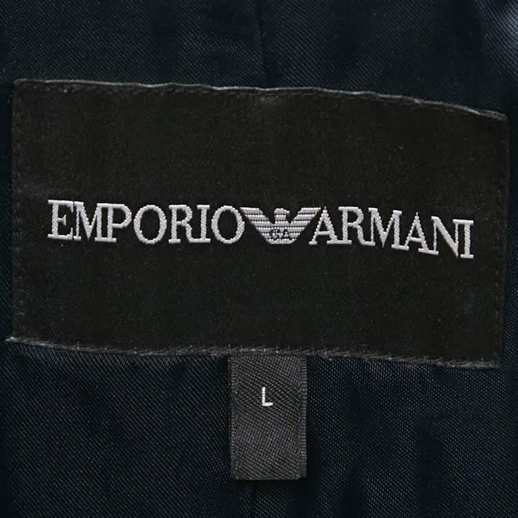 Pre Owned Emporio Armani Navy Blue Suede & Leather Zip Front Jacket L