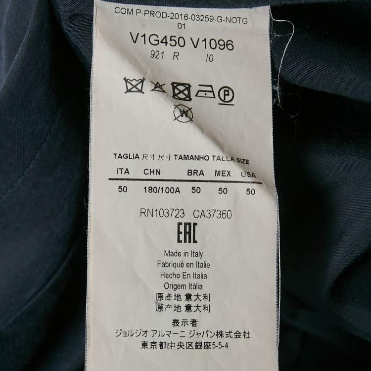 Pre Owned Emporio Armani Navy Blue Sateen Button Front Blazer L