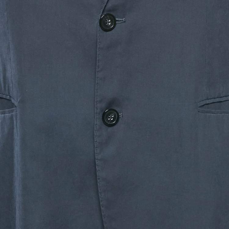 Pre Owned Emporio Armani Navy Blue Sateen Button Front Blazer L