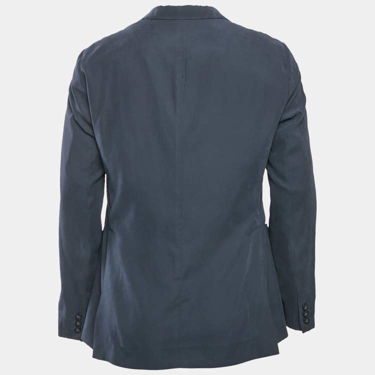 Pre Owned Emporio Armani Navy Blue Sateen Button Front Blazer L