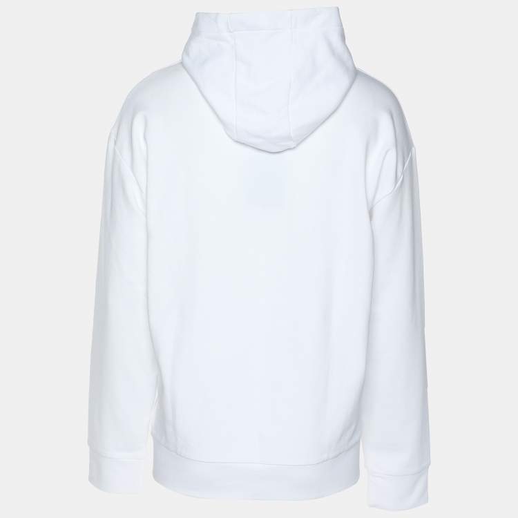 Pre Owned Emporio Armani White Jersey Logo Print Hoodie XXL