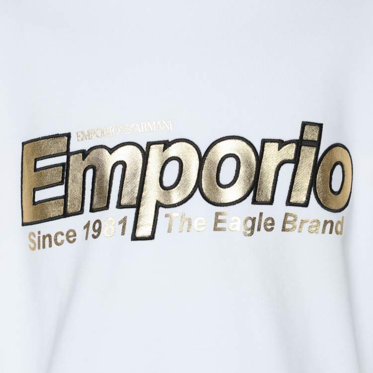 Pre Owned Emporio Armani White Jersey Logo Print Hoodie XXL