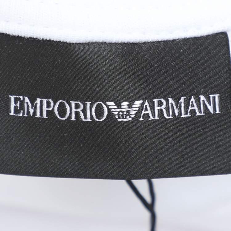 Pre Owned Emporio Armani White Jersey Logo Print Hoodie XXL