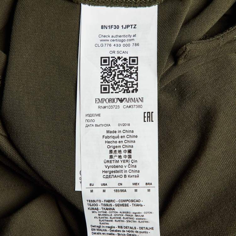 مملوكة مسبقًا Emporio Armani Dark Green Cotton Polo T-Shirt M