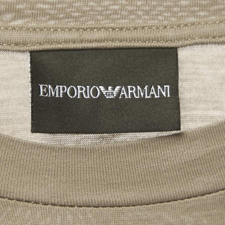 Pre Owned Emporio Armani Grey Knit Logo Patch Detail Crew Neck T-Shirt M