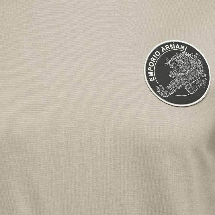 Pre Owned Emporio Armani Grey Knit Logo Patch Detail Crew Neck T-Shirt M