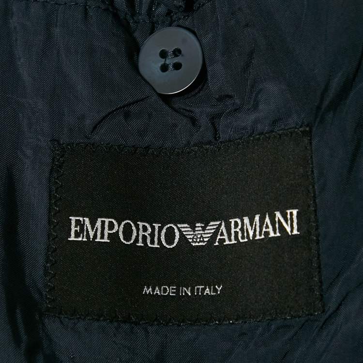 Pre Owned Emporio Armani Blue Wool Zip-Up Blazer L