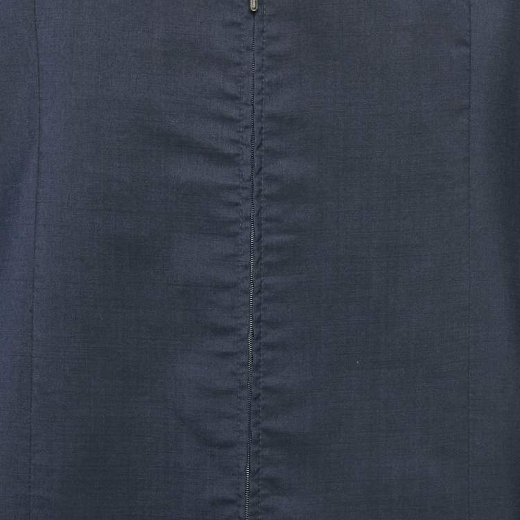 Pre Owned Emporio Armani Blue Wool Zip-Up Blazer L