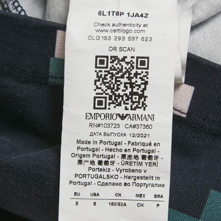 Pre Owned Emporio Armani Blue Geometric Print Jersey Crew Neck T-Shirt S