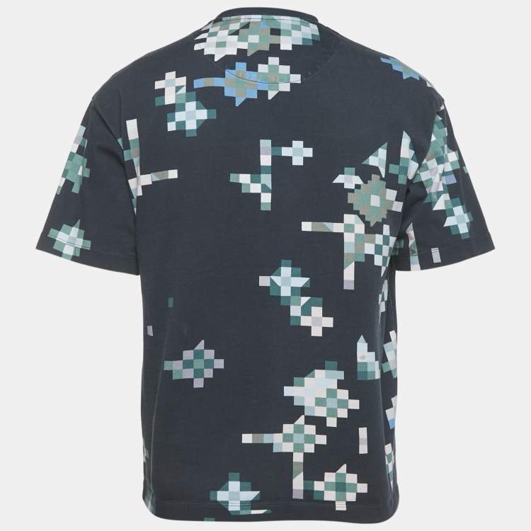 Pre Owned Emporio Armani Blue Geometric Print Jersey Crew Neck T-Shirt S