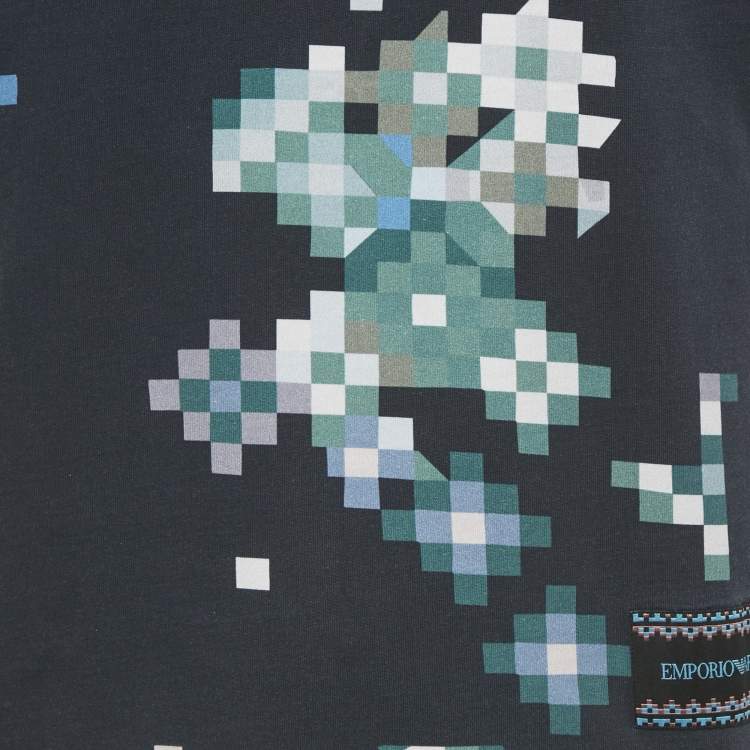Pre Owned Emporio Armani Blue Geometric Print Jersey Crew Neck T-Shirt S