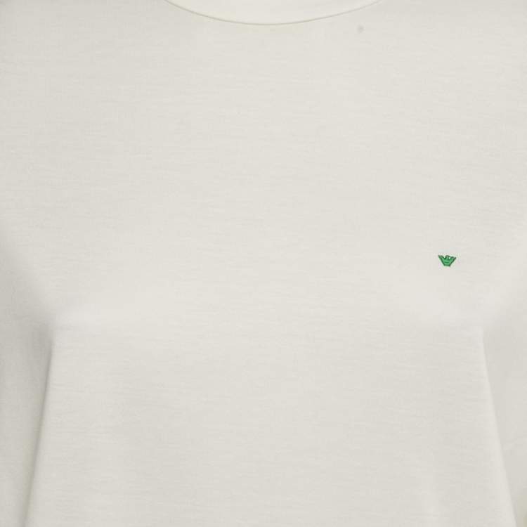 مملوكة مسبقًا Emporio Armani White Logo Embroidered Cotton Crewneck T-Shirt S 