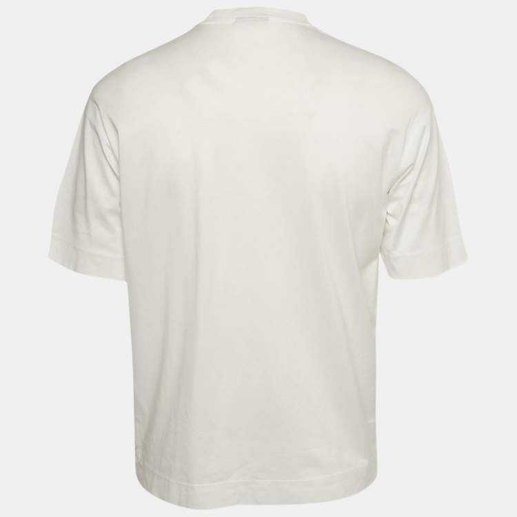مملوكة مسبقًا Emporio Armani White Logo Embroidered Cotton Crewneck T-Shirt S 
