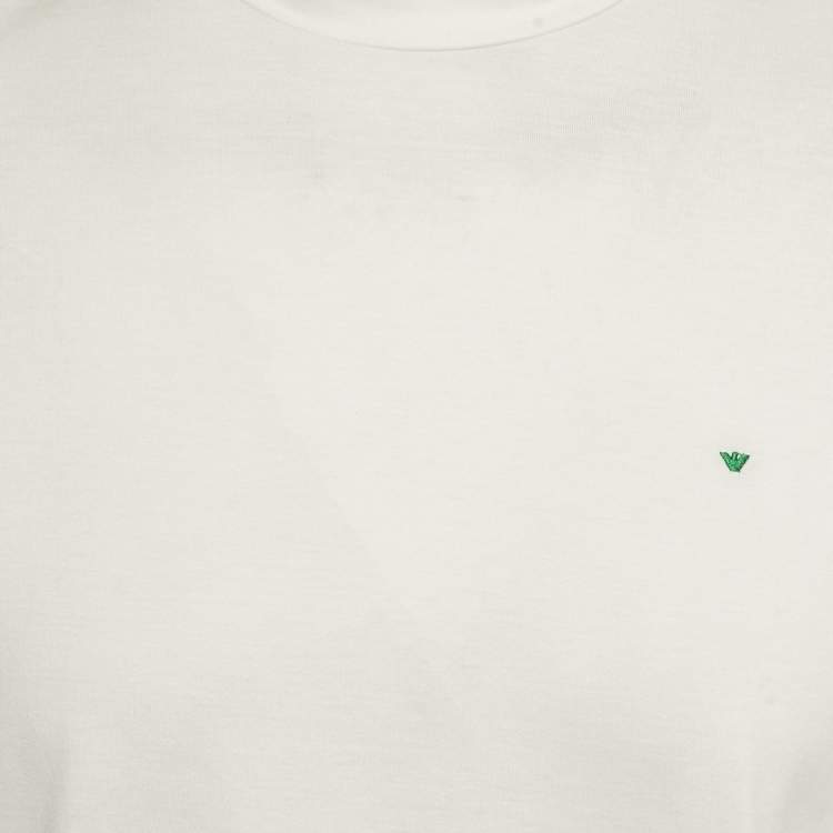مملوكة مسبقًا Emporio Armani White Logo Embroidered Cotton Crewneck T-Shirt S 