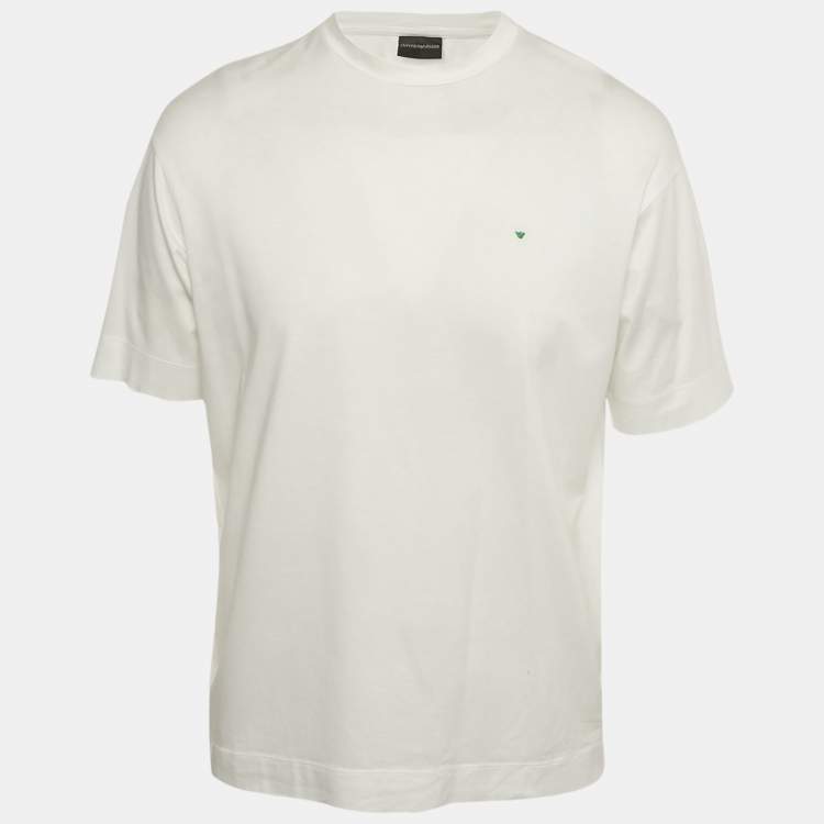 مملوكة مسبقًا Emporio Armani White Logo Embroidered Cotton Crewneck T-Shirt S 
