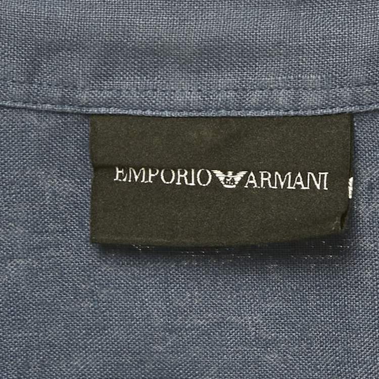 Pre Owned Emporio Armani Blue Linen Full Sleeve Shirt S