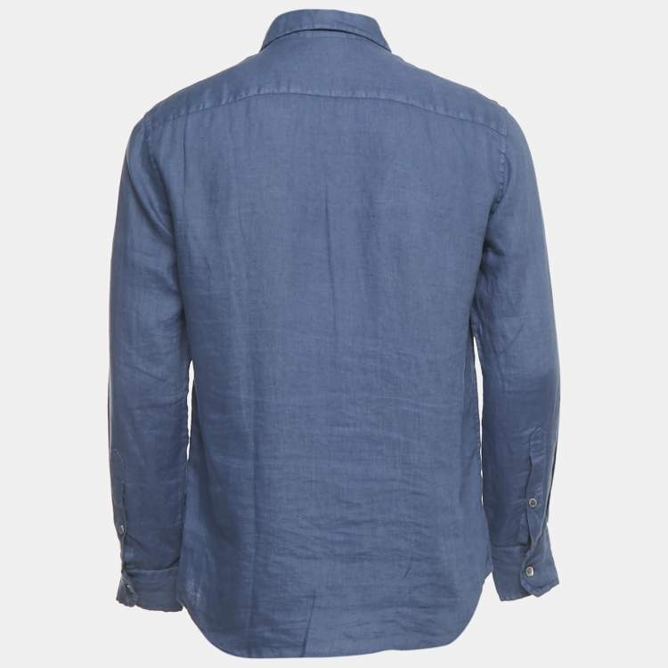 Pre Owned Emporio Armani Blue Linen Full Sleeve Shirt S