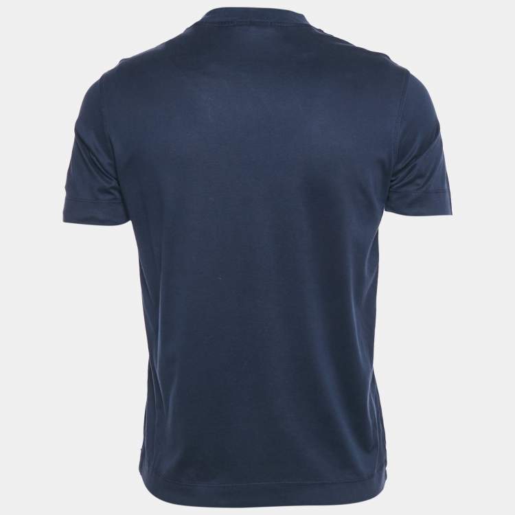Pre Owned Emporio Armani Navy Blue Logo Embroidered Cotton Crewneck T-Shirt S
