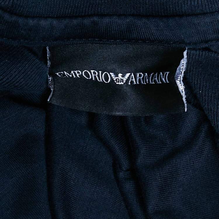 Pre Owned Emporio Armani Navy Blue Logo Embroidered Cotton Crewneck T-Shirt S