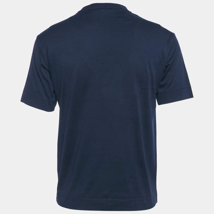 Pre Owned Emporio Armani Navy Blue Logo Embroidery Cotton Crew Neck T-Shirt S