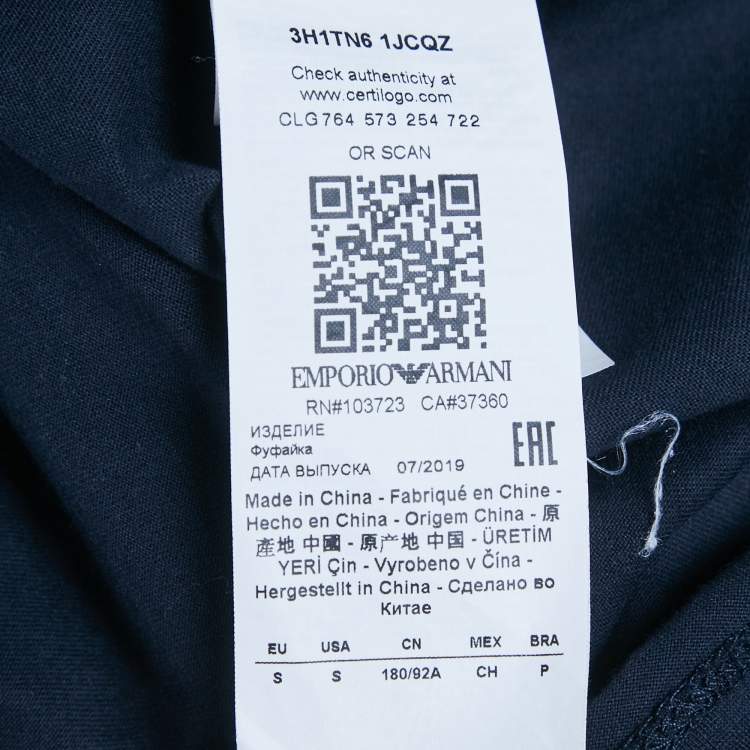 Pre Owned Emporio Armani Navy Blue Logo Embroidery Cotton Crew Neck T-Shirt S