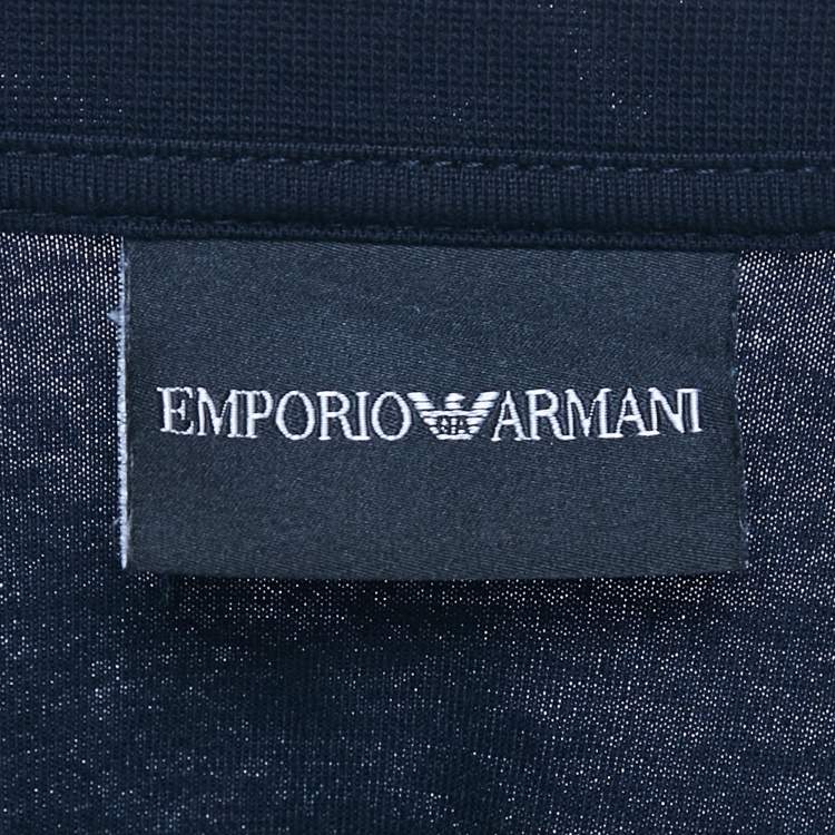 Pre Owned Emporio Armani Navy Blue Logo Embroidery Cotton Crew Neck T-Shirt S