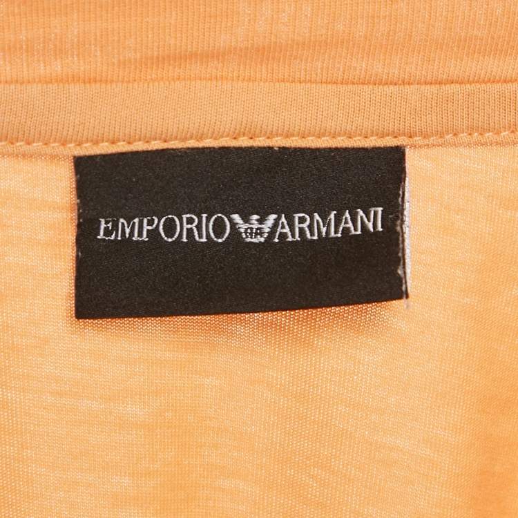 Pre Owned Emporio Armani Light Orange Logo Print Cotton T-Shirt S