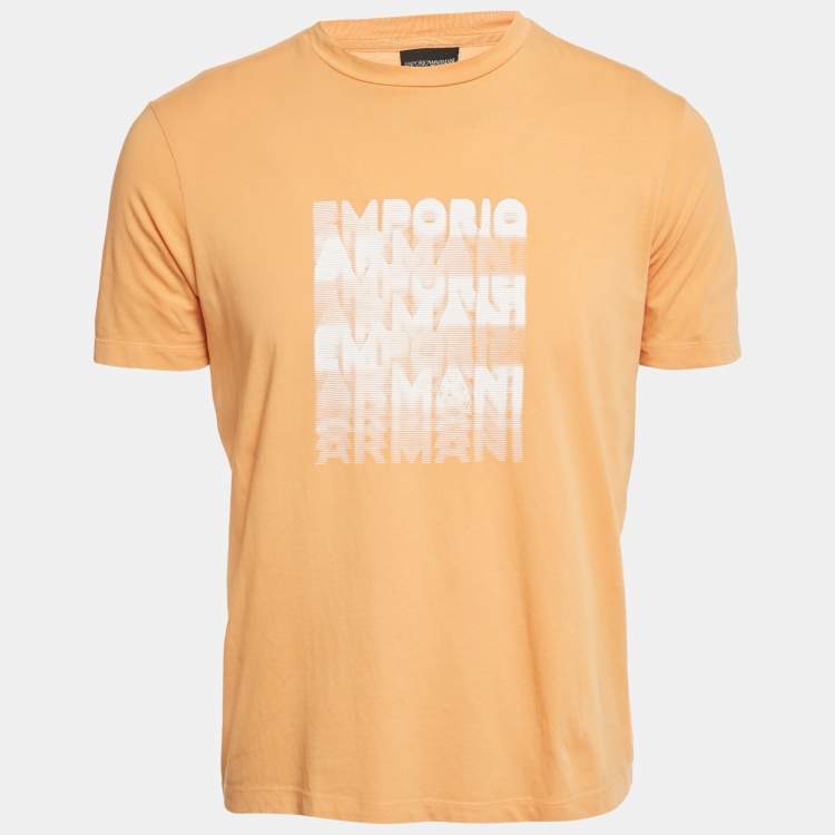 Pre Owned Emporio Armani Light Orange Logo Print Cotton T-Shirt S