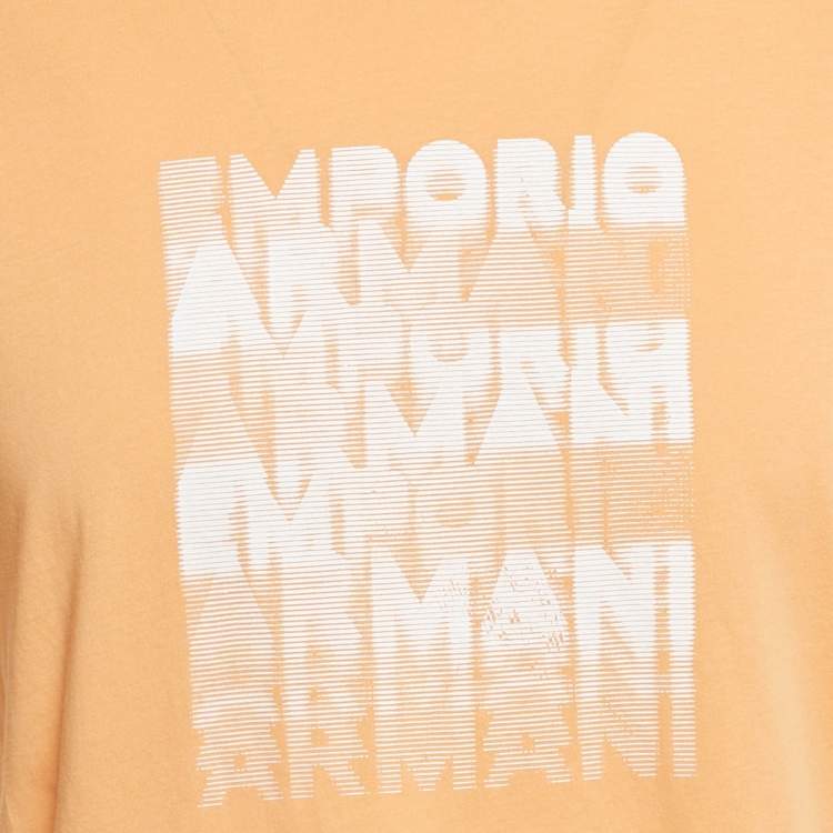 Pre Owned Emporio Armani Light Orange Logo Print Cotton T-Shirt S