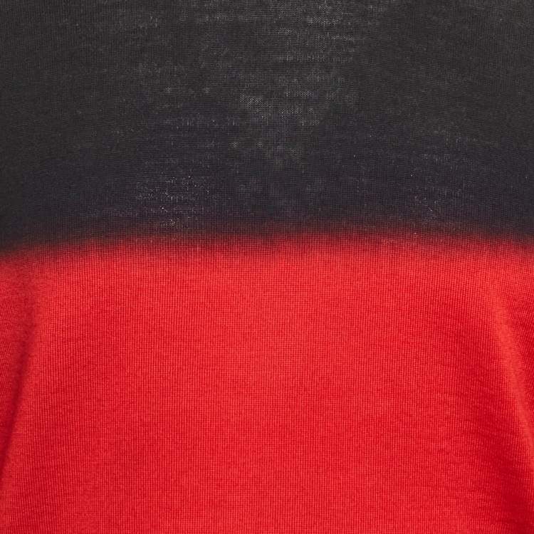Pre Owned Emporio Armani Black/Red Cotton Long Sleeve Sweater M