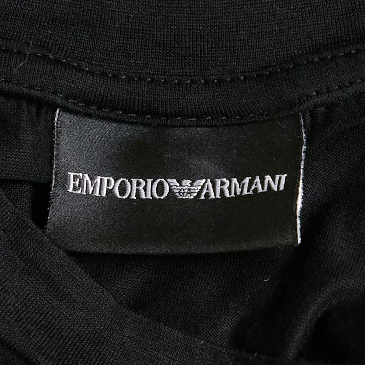 Pre Owned Emporio Armani Black Logo Embroidered Jersey T-Shirt S