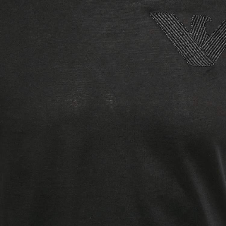 Pre Owned Emporio Armani Black Logo Embroidered Jersey T-Shirt S